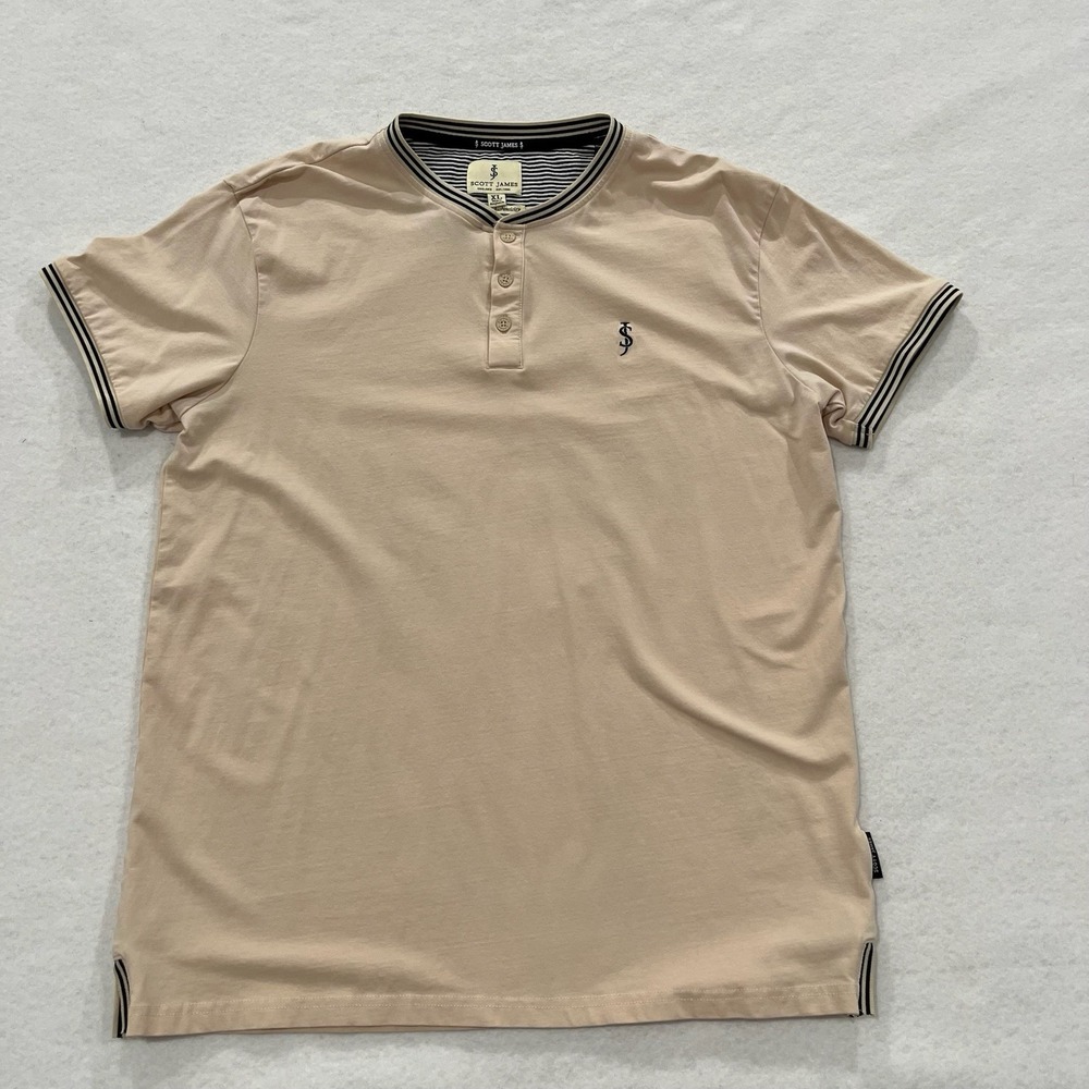 Scott James Beige With Button And Black Trim Mens XL Preppy Minimalist